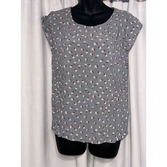 BEAUTIFUL ICHI SUPER LIGHTWEIGHT Summer Floral Short Sleeve greyish & Pink Size - Picture 1 of 6